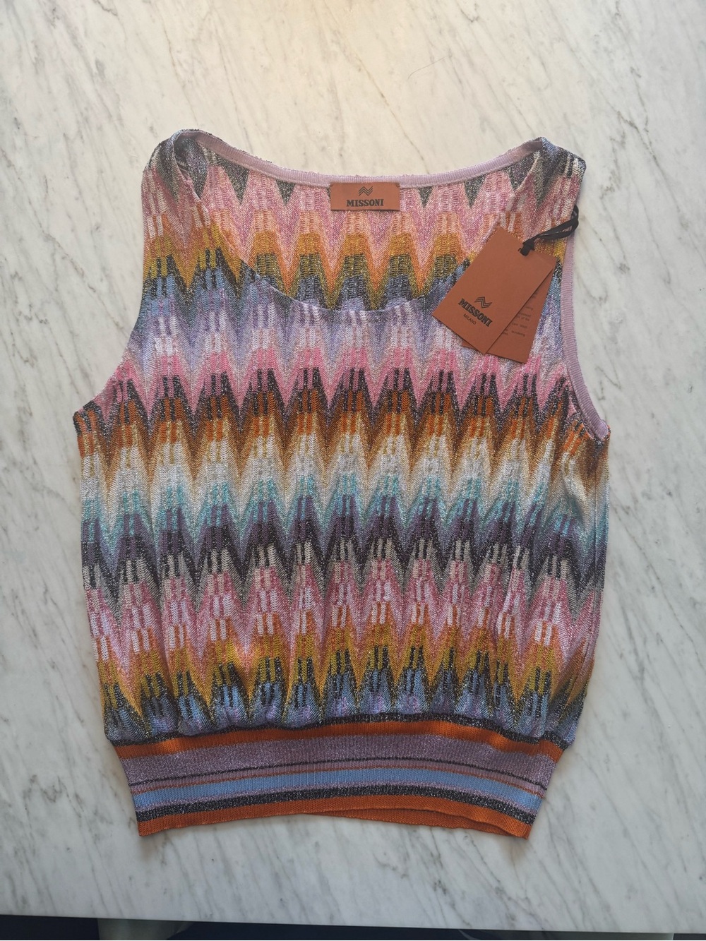 Missoni Multicolor Chevron Knit Tank Top - Pink, Orange, Blue, Purple, Gold